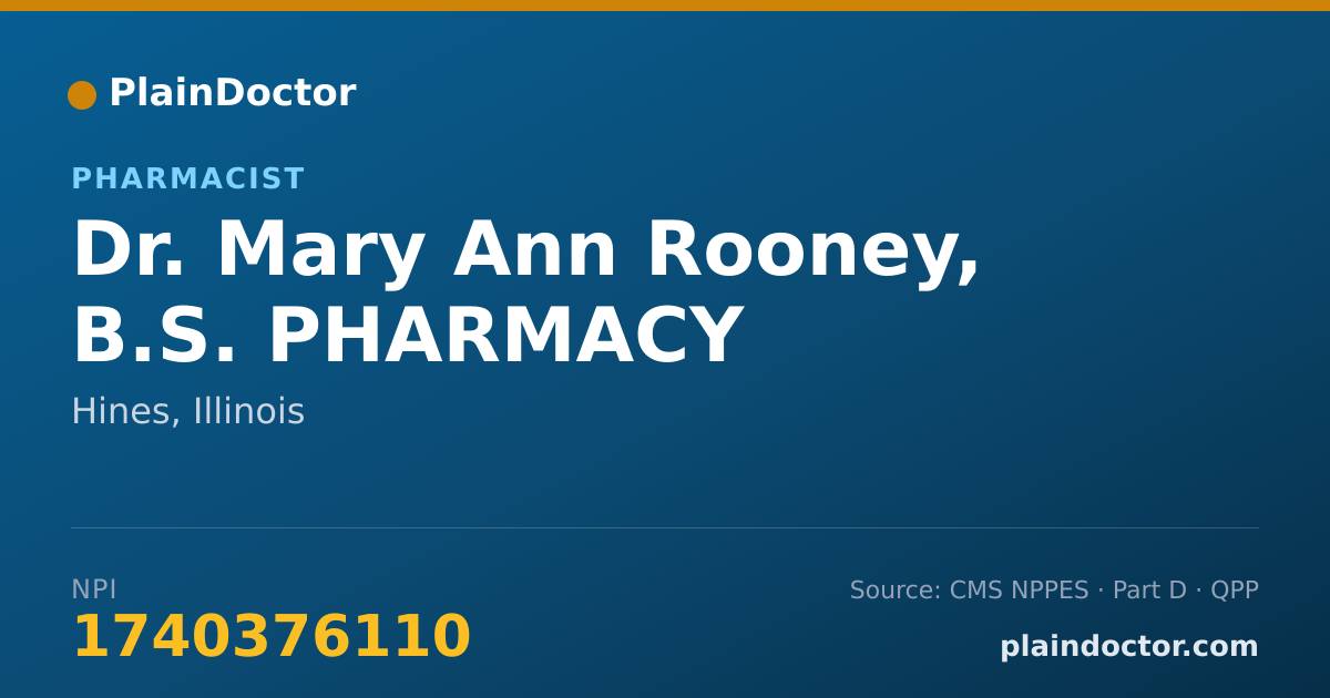 Shareable card for Mary Ann Rooney, B.S. PHARMACY - Pharmacist, Hines, IL