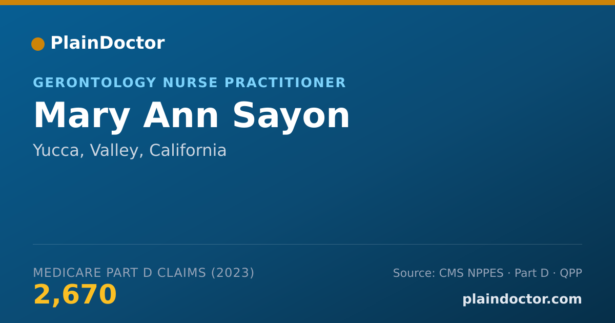Shareable card for Mary Ann Sayon - Gerontology Nurse Practitioner, Yucca, Valley, CA