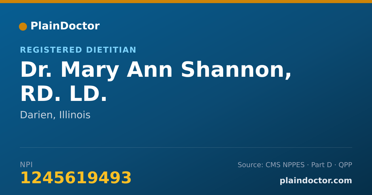 Shareable card for Mary Ann Shannon, RD. LD. - Registered Dietitian, Darien, IL