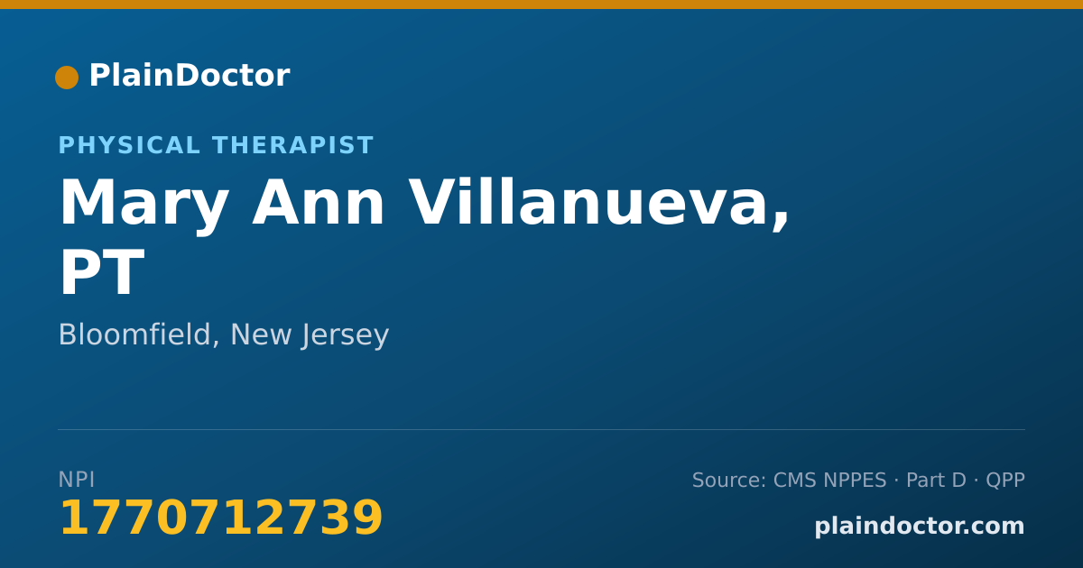 Shareable card for Mary Ann Villanueva, PT - Physical Therapist, Bloomfield, NJ