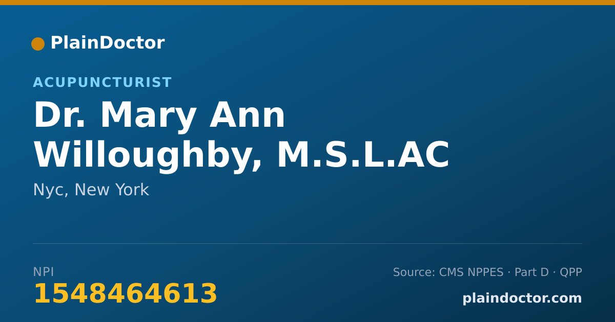 Shareable card for Mary Ann Willoughby, M.S.L.AC - Acupuncturist, Nyc, NY