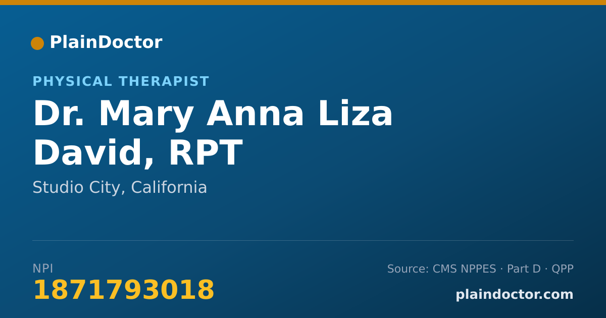 Shareable card for Mary Anna Liza David, RPT - Physical Therapist, Studio City, CA