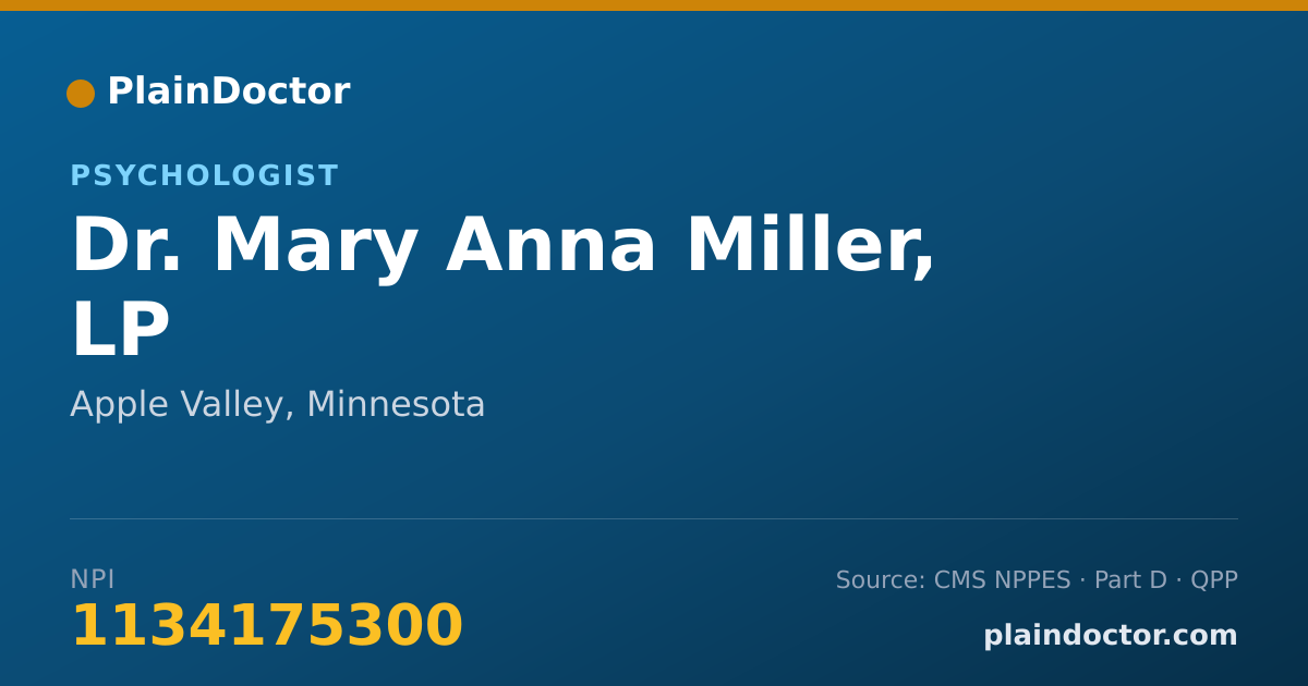 Shareable card for Mary Anna Miller, LP - Psychologist, Apple Valley, MN