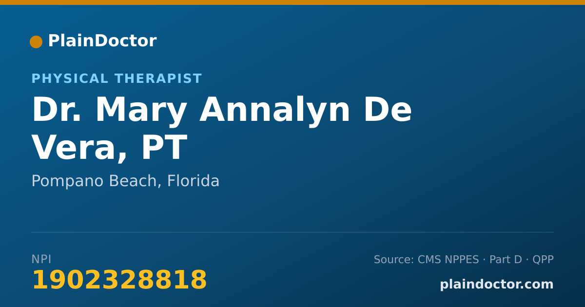 Shareable card for Mary Annalyn De Vera, PT - Physical Therapist, Pompano Beach, FL