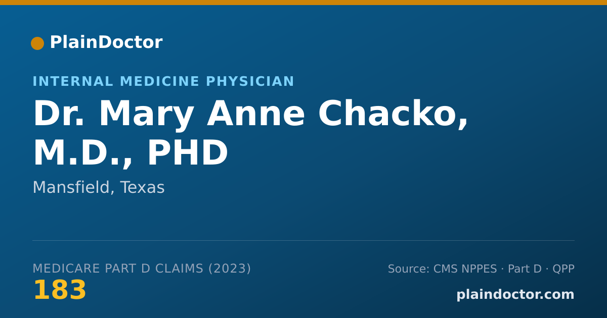 Shareable card for Mary Anne Chacko, M.D., PHD - Internal Medicine Physician, Mansfield, TX