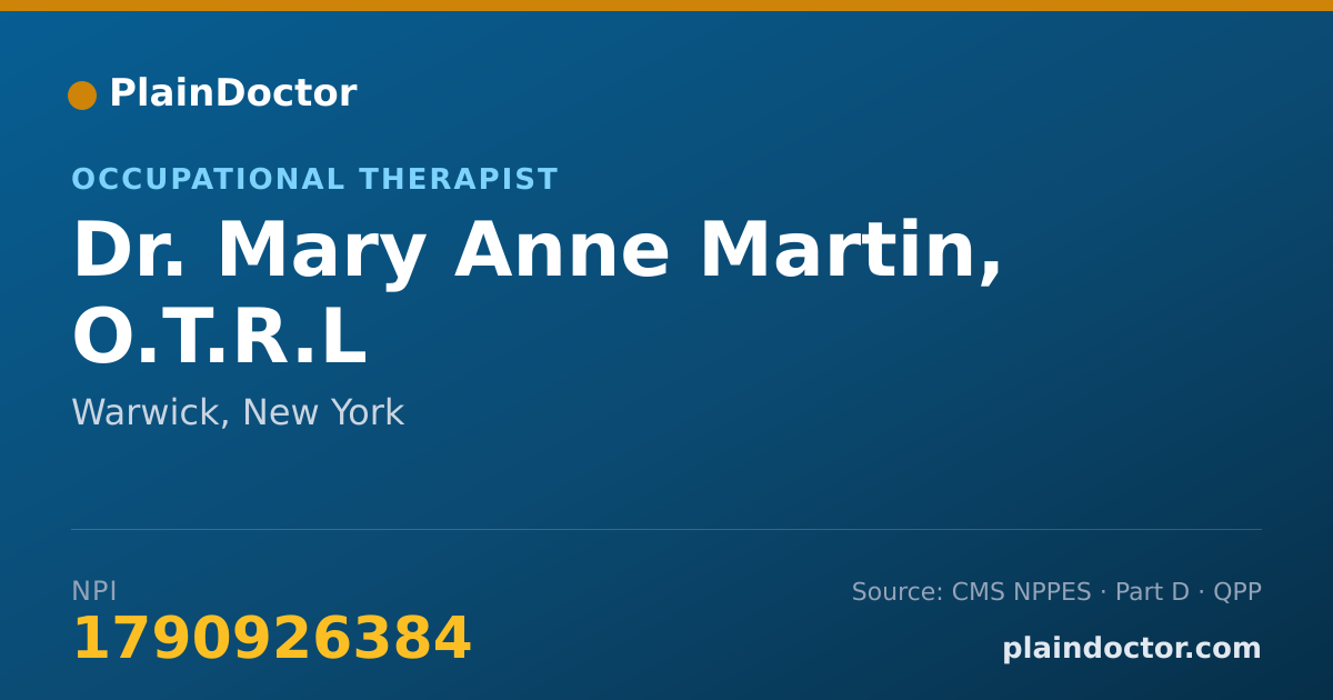 Shareable card for Mary Anne Martin, O.T.R.L - Occupational Therapist, Warwick, NY