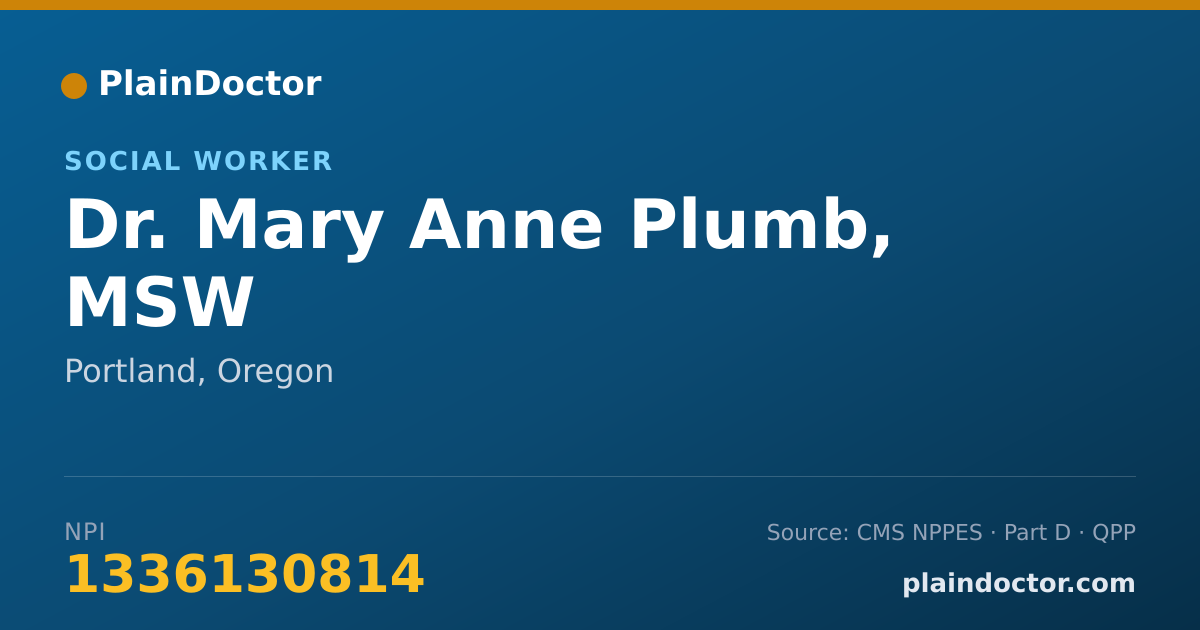 Shareable card for Mary Anne Plumb, MSW - Social Worker, Portland, OR