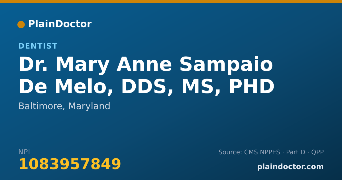 Shareable card for Mary Anne Sampaio De Melo, DDS, MS, PHD - Dentist, Baltimore, MD