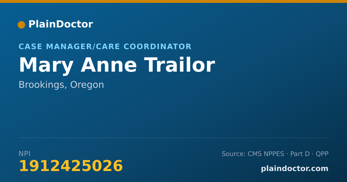 Shareable card for Mary Anne Trailor - Case Manager/Care Coordinator, Brookings, OR