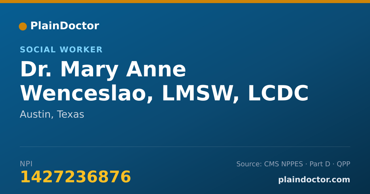 Shareable card for Mary Anne Wenceslao, LMSW, LCDC - Social Worker, Austin, TX