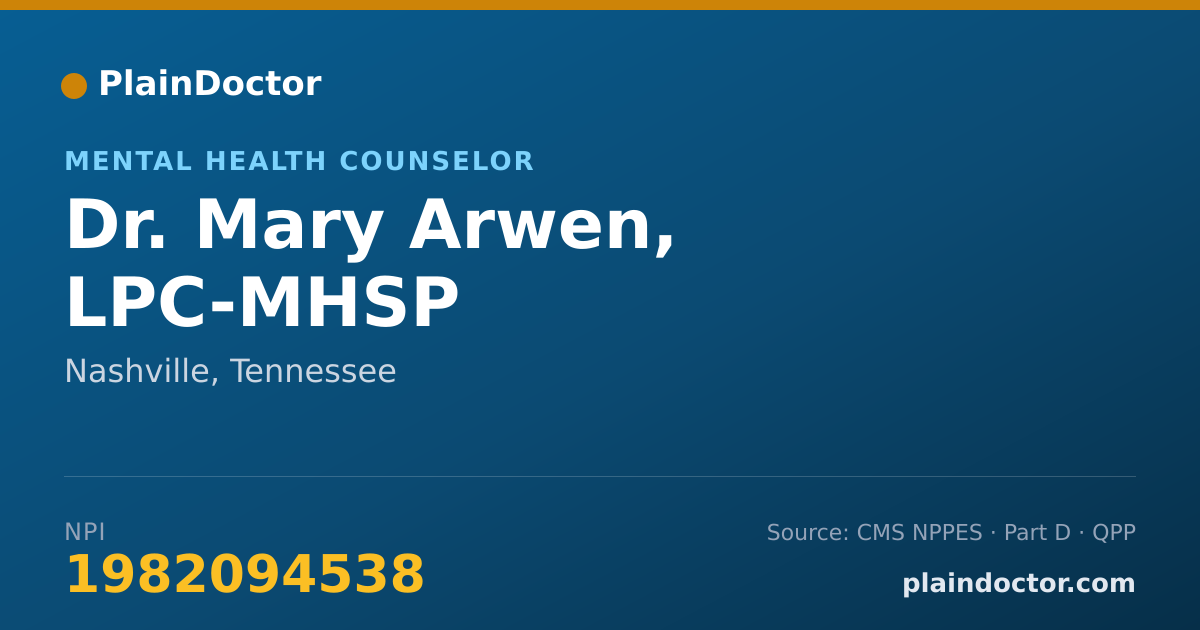 Shareable card for Mary Arwen, LPC-MHSP - Mental Health Counselor, Nashville, TN