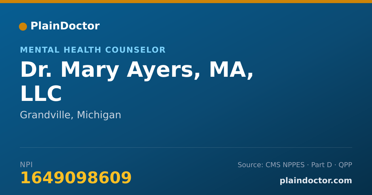 Shareable card for Mary Ayers, MA, LLC - Mental Health Counselor, Grandville, MI