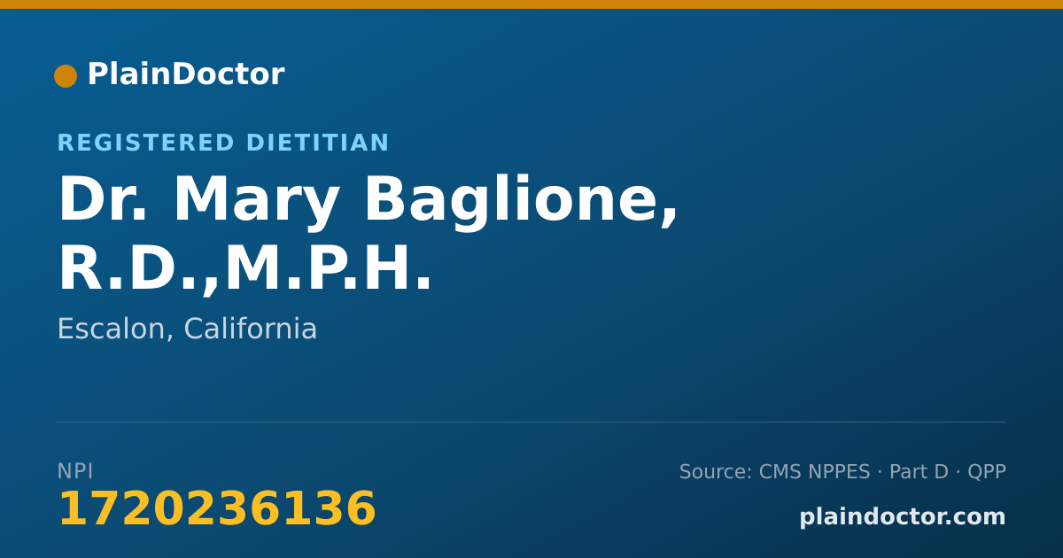 Shareable card for Mary Baglione, R.D.,M.P.H. - Registered Dietitian, Escalon, CA