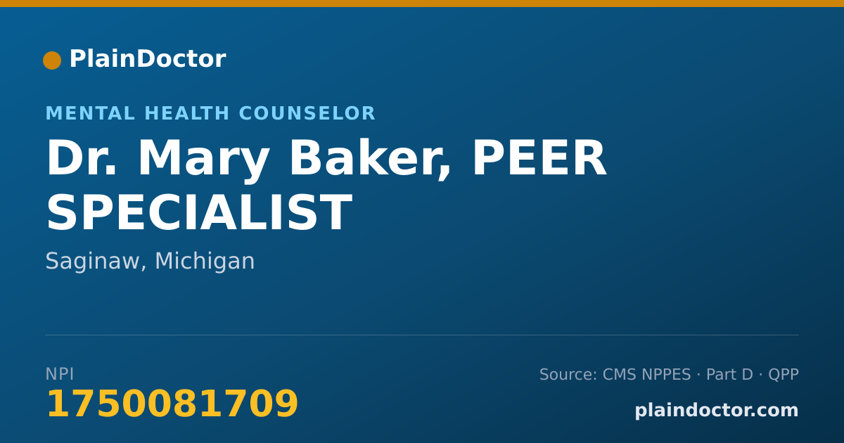 Shareable card for Mary Baker, PEER SPECIALIST - Mental Health Counselor, Saginaw, MI