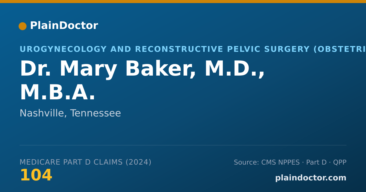 Shareable card for Mary Baker, M.D., M.B.A. - Urogynecology and Reconstructive Pelvic Surgery (Obstetrics & Gynecology) Physician, Nashville, TN
