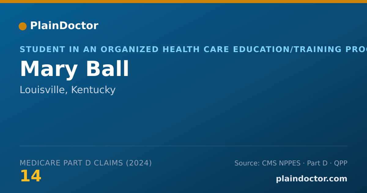 Shareable card for Mary Ball - Student in an Organized Health Care Education/Training Program, Louisville, KY