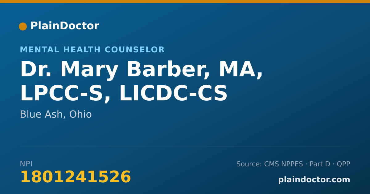 Shareable card for Mary Barber, MA, LPCC-S, LICDC-CS - Mental Health Counselor, Blue Ash, OH