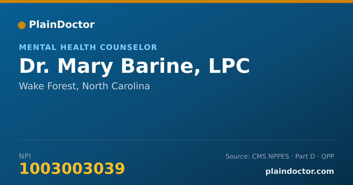 Shareable card for Mary Barine, LPC - Mental Health Counselor, Wake Forest, NC