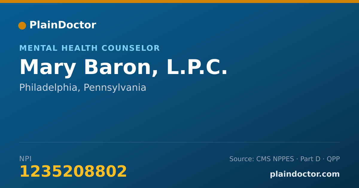 Shareable card for Mary Baron, L.P.C. - Mental Health Counselor, Philadelphia, PA