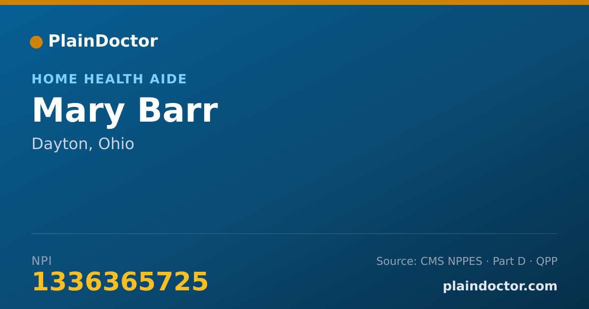 Shareable card for Mary Barr - Home Health Aide, Dayton, OH