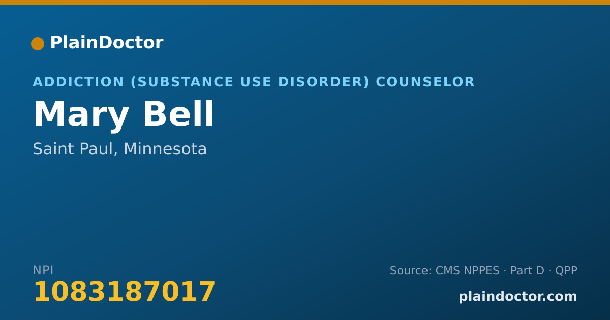 Shareable card for Mary Bell - Addiction (Substance Use Disorder) Counselor, Saint Paul, MN