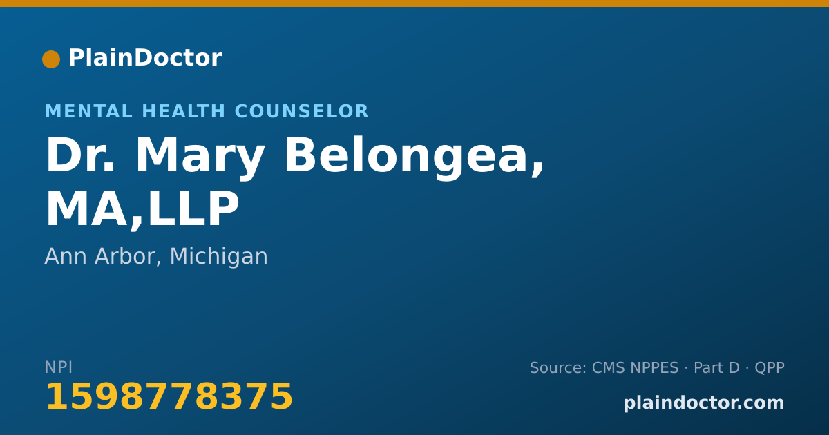 Shareable card for Mary Belongea, MA,LLP - Mental Health Counselor, Ann Arbor, MI