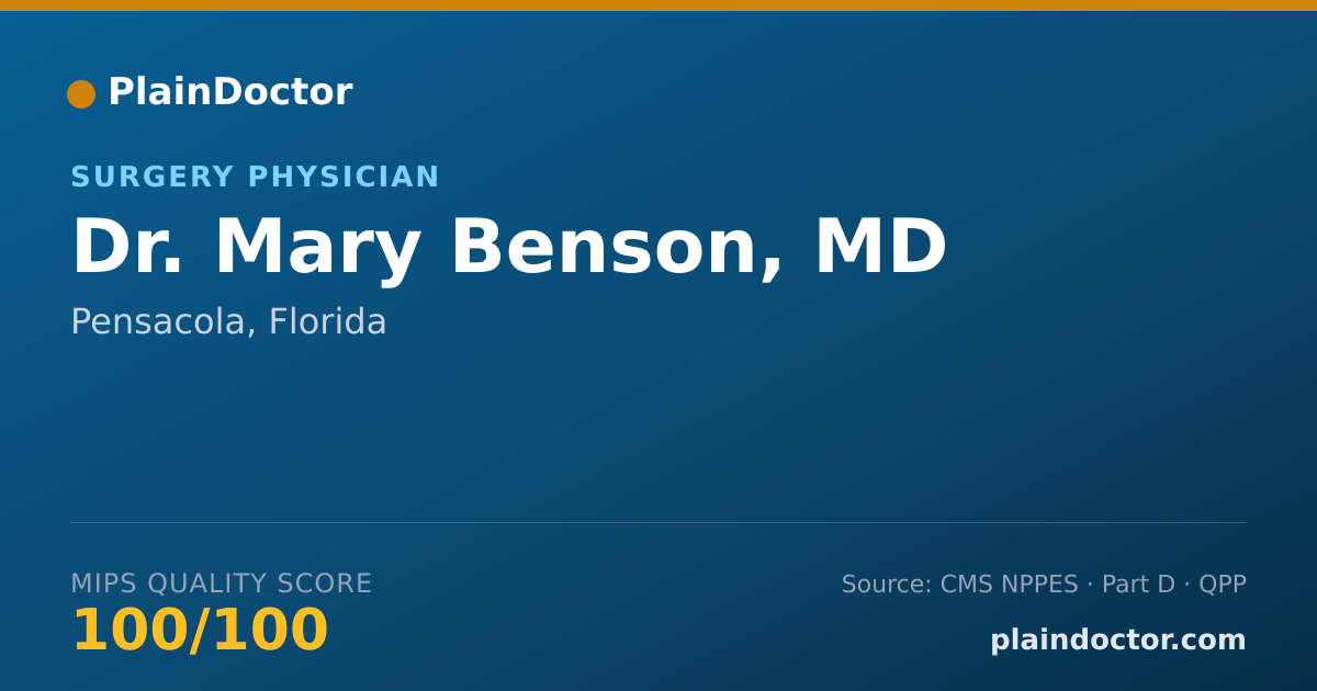 Shareable card for Mary Benson, MD - Surgery Physician, Pensacola, FL