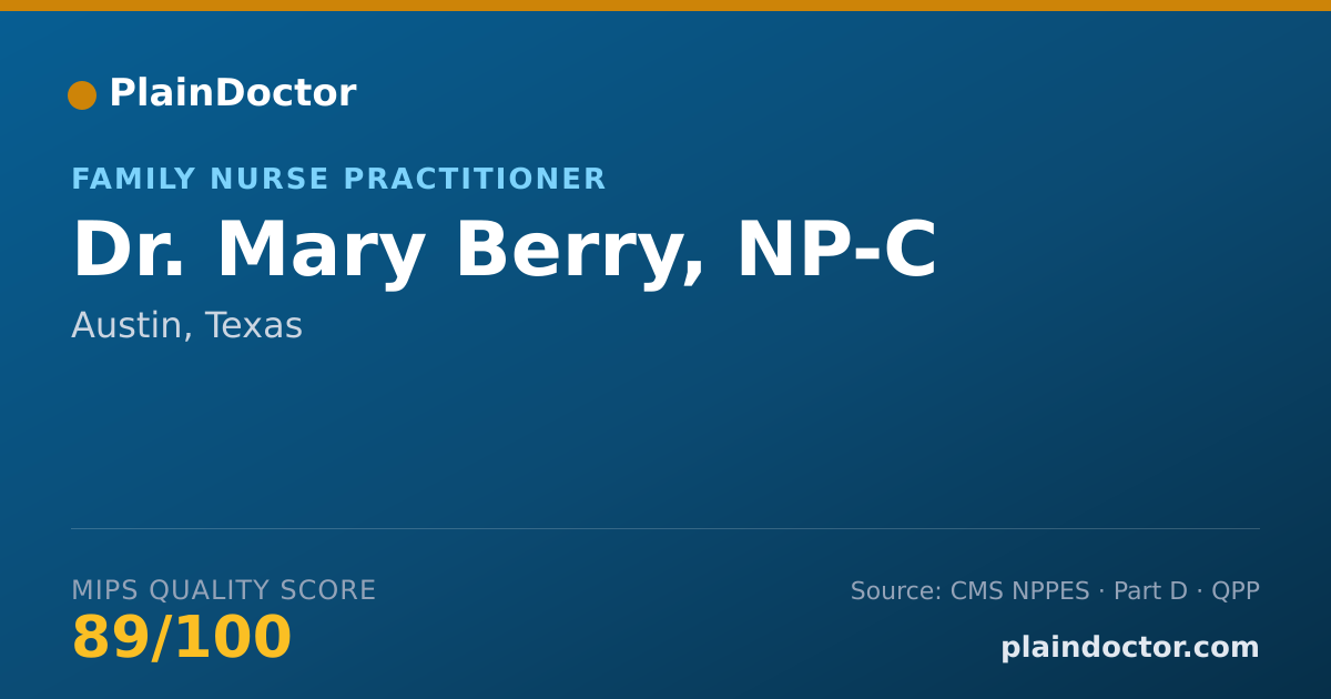 Shareable card for Mary Berry, NP-C - Family Nurse Practitioner, Austin, TX