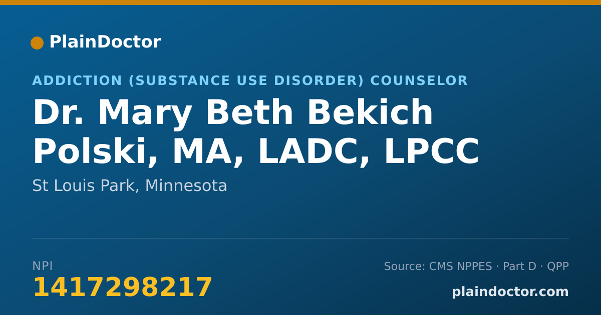 Shareable card for Mary Beth Bekich Polski, MA, LADC, LPCC - Addiction (Substance Use Disorder) Counselor, St Louis Park, MN