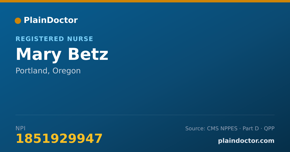 Shareable card for Mary Betz - Registered Nurse, Portland, OR