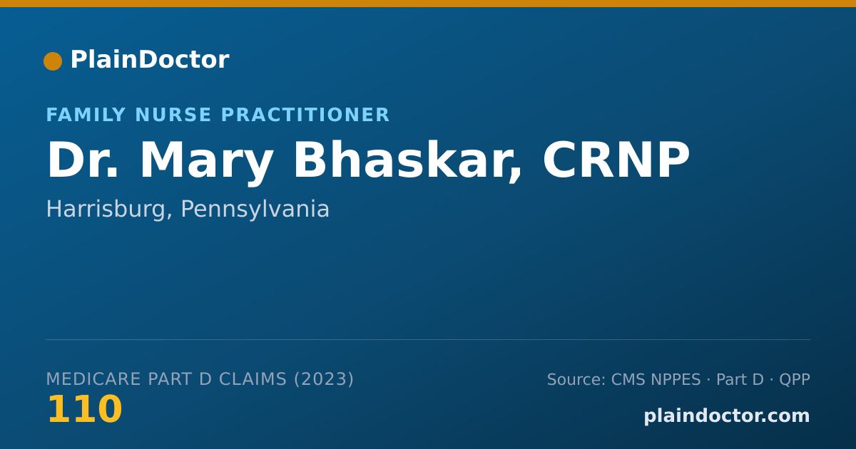 Shareable card for Mary Bhaskar, CRNP - Family Nurse Practitioner, Harrisburg, PA