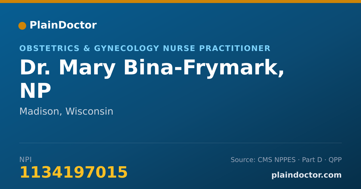 Shareable card for Mary Bina-Frymark, NP - Obstetrics & Gynecology Nurse Practitioner, Madison, WI