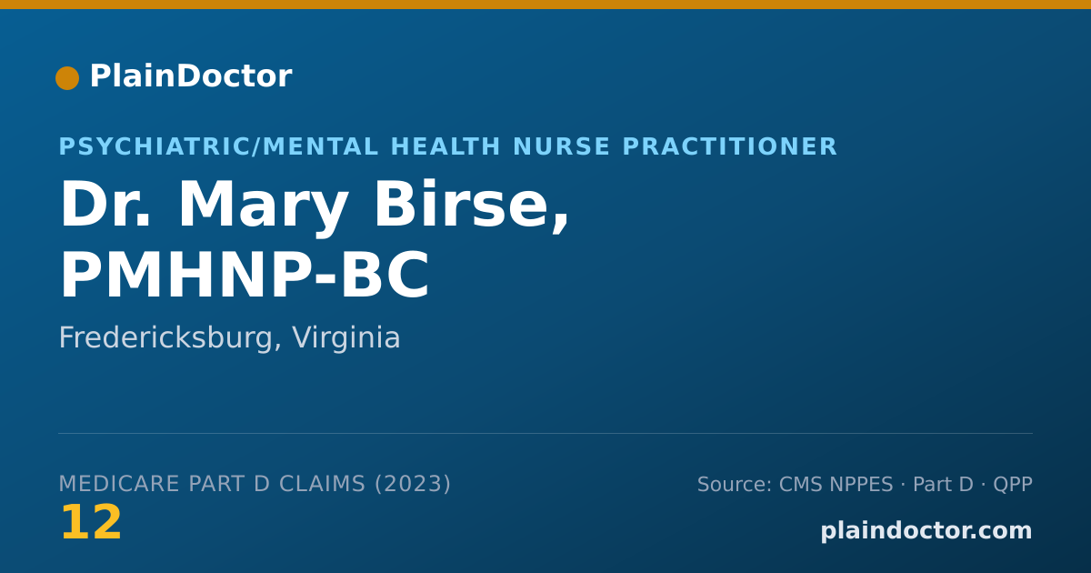 Shareable card for Mary Birse, PMHNP-BC - Psychiatric/Mental Health Nurse Practitioner, Fredericksburg, VA