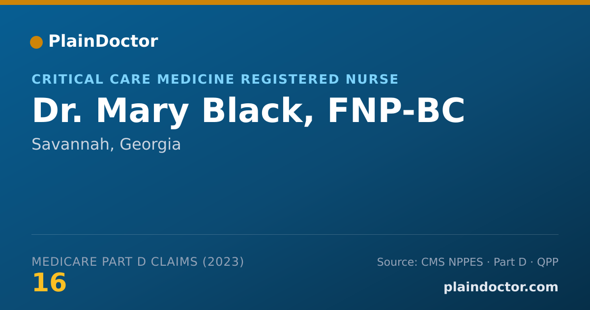 Shareable card for Mary Black, FNP-BC - Critical Care Medicine Registered Nurse, Savannah, GA