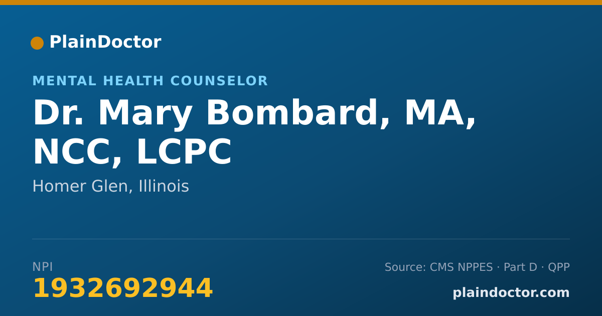 Shareable card for Mary Bombard, MA, NCC, LCPC - Mental Health Counselor, Homer Glen, IL