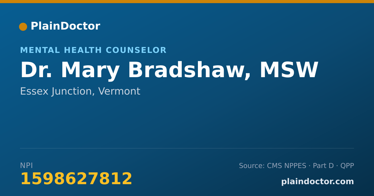 Shareable card for Mary Bradshaw, MSW - Mental Health Counselor, Essex Junction, VT