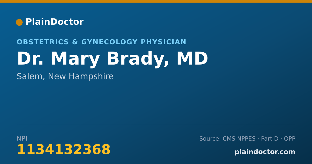 Shareable card for Mary Brady, MD - Obstetrics & Gynecology Physician, Salem, NH
