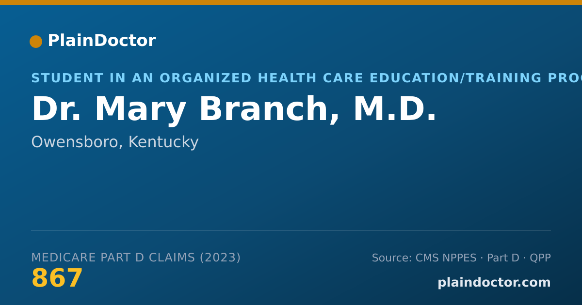 Shareable card for Mary Branch, M.D. - Student in an Organized Health Care Education/Training Program, Owensboro, KY