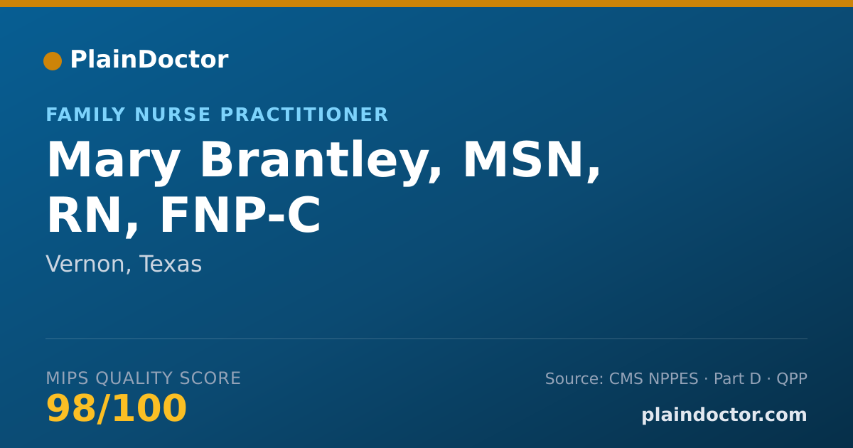 Shareable card for Mary Brantley, MSN, RN, FNP-C - Family Nurse Practitioner, Vernon, TX