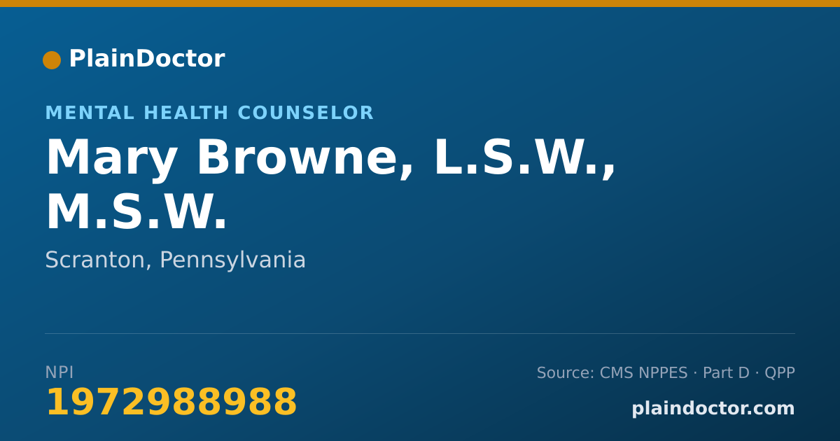 Shareable card for Mary Browne, L.S.W., M.S.W. - Mental Health Counselor, Scranton, PA