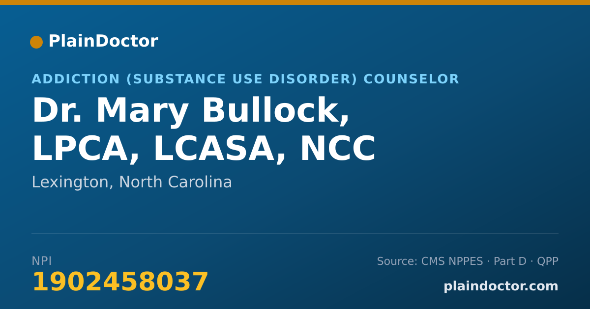 Shareable card for Mary Bullock, LPCA, LCASA, NCC - Addiction (Substance Use Disorder) Counselor, Lexington, NC