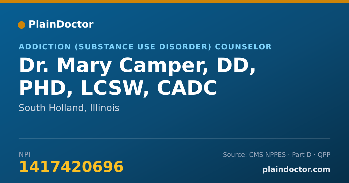 Shareable card for Mary Camper, DD, PHD, LCSW, CADC - Addiction (Substance Use Disorder) Counselor, South Holland, IL