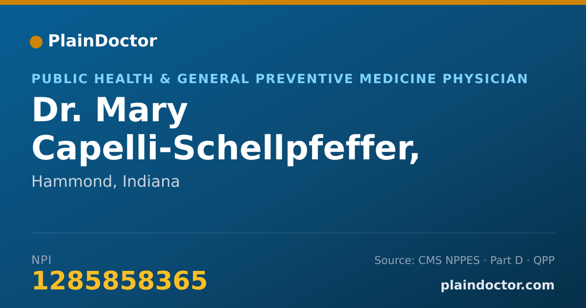 Shareable card for Mary Capelli-Schellpfeffer, M.D. - Public Health & General Preventive Medicine Physician, Hammond, IN
