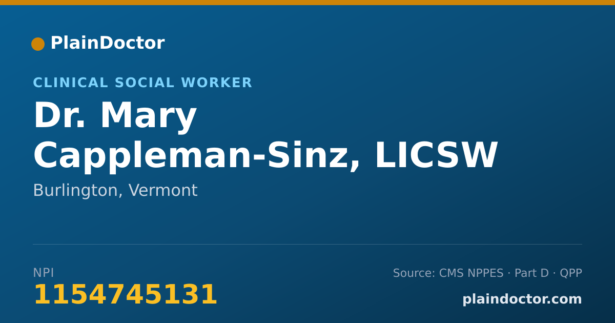 Shareable card for Mary Cappleman-Sinz, LICSW - Clinical Social Worker, Burlington, VT