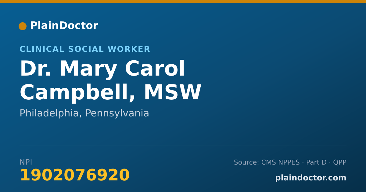 Shareable card for Mary Carol Campbell, MSW - Clinical Social Worker, Philadelphia, PA