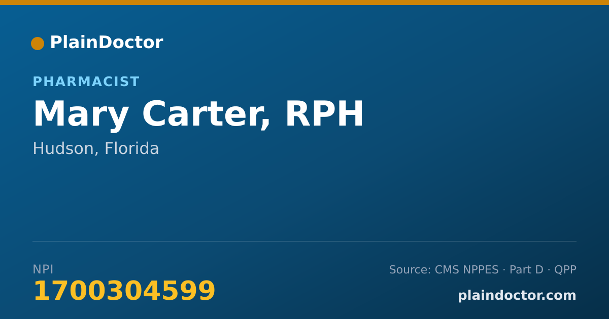 Shareable card for Mary Carter, RPH - Pharmacist, Hudson, FL