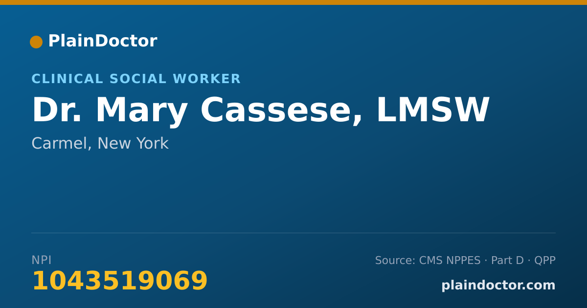 Shareable card for Mary Cassese, LMSW - Clinical Social Worker, Carmel, NY