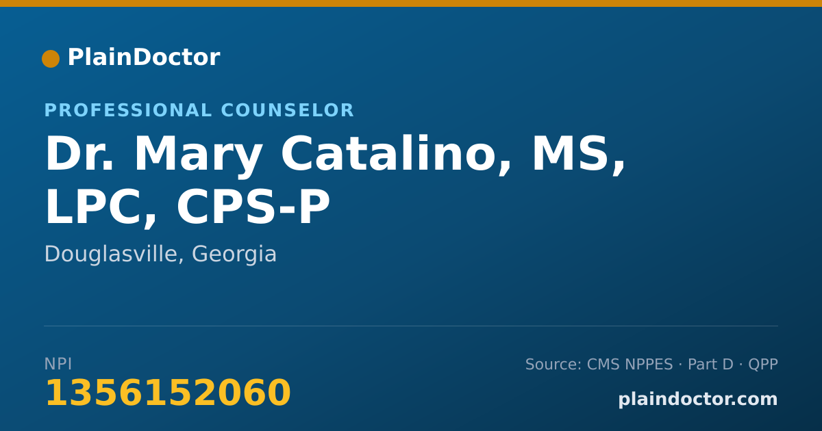 Shareable card for Mary Catalino, MS, LPC, CPS-P - Professional Counselor, Douglasville, GA