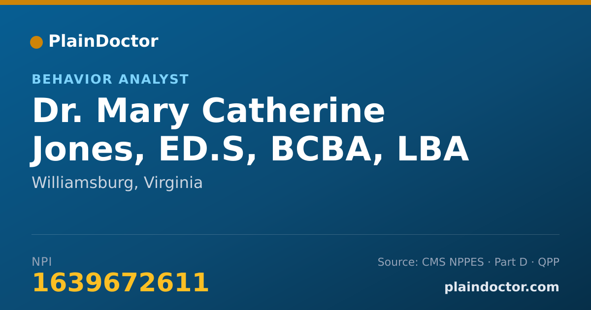 Shareable card for Mary Catherine Jones, ED.S, BCBA, LBA - Behavior Analyst, Williamsburg, VA