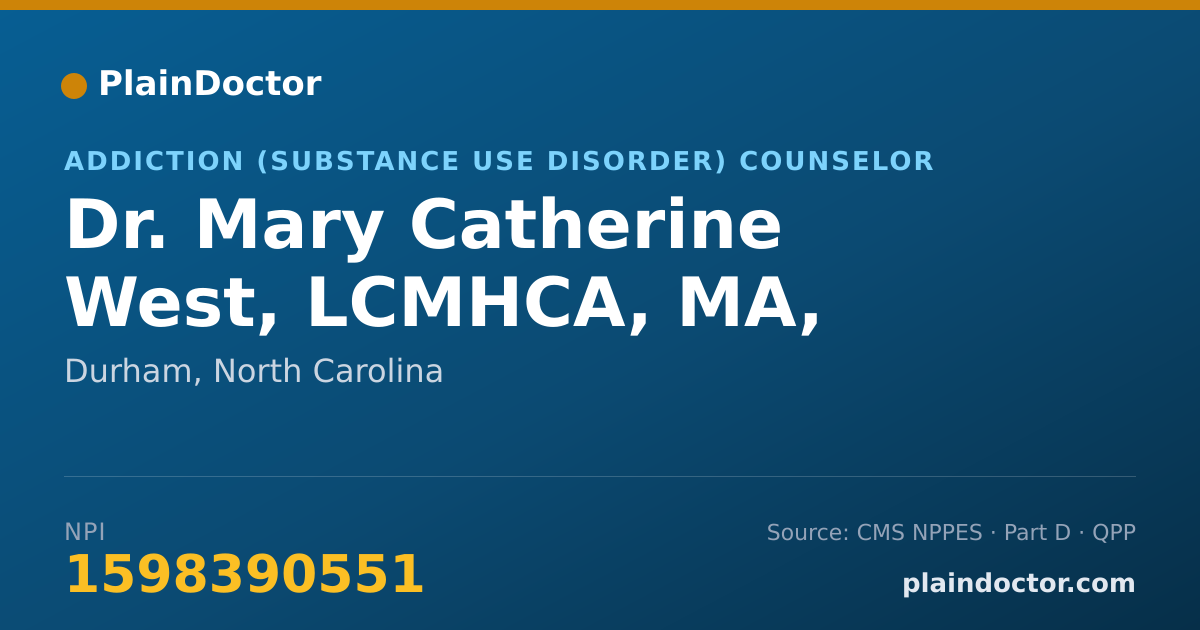 Shareable card for Mary Catherine West, LCMHCA, MA, LCAS-A - Addiction (Substance Use Disorder) Counselor, Durham, NC